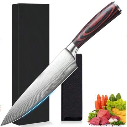 Cutting Knife, 8 Inch Chef Knife And Sharpener High Carbon Stainless Steel Kitchen Matching Knives Sharp Cooking, Solid Wood Handle, Japanese Chef Knife Kitchen Knives