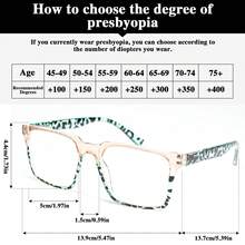 1 件装矩形拼色老花镜，豹纹印花，舒适弹簧铰链，时尚老花镜，男女皆宜