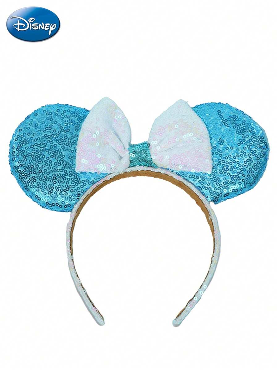Disney 1个米老鼠耳朵发箍 公主耳朵 蓝色雪花亮片头饰 旅行派对角色扮演服装配饰
