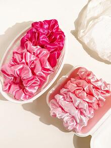 12个/套 柔软缎面可爱粉色发圈，适合女士盘发、扎发、作为发饰、发圈、休闲马尾辫发饰弹性发带 - 粉色 - 查看 5