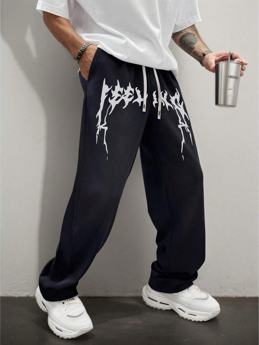 1pc Men's Drawstring Waist Loose Wide Leg Casual Sports Pants, Spring/Summer - Multicolor - View 1