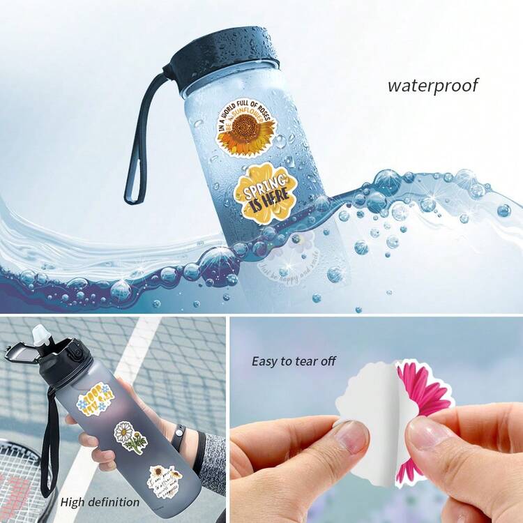 50 件花卉贴纸乙烯基美学贴纸剪贴簿、日记、保险杠、滑板、水瓶、卡通、安全帽、汽车贴纸和贴花 - 彩色 - 查看 6