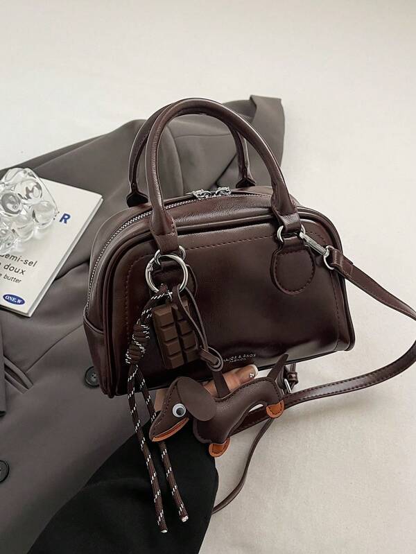 1pc Women's Retro Fashion Bowling Bag PU Leather Simple Solid Color Handbag Versatile Single Shoulder Crossbody Bag Suitable For Work, Commuting, Dating, Parties, Women's Fashion Boston Bags Brown