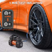 MESHUBA 12V 便携式轮胎充气泵，150PSI，带数字压力表和 LED 灯，适用于汽车、自行车、摩托车和运动球类轮胎 - 有綫 - 查看 5
