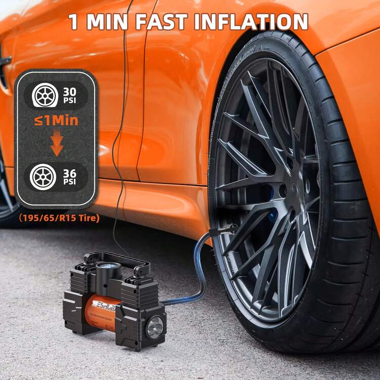 MESHUBA 12V Portable Tire Inflator Pump, 150PSI, With Digital Pressure Gauge And LED Light, Suitable For Car, Bicycle, Motorcycle, And Sports Ball Tires - Wired - View 4