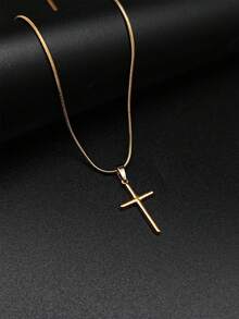 1 时尚立体十字架吊坠项链，小众奢华设计，百搭日常节日佩戴 - 金黃色 - 查看 1
