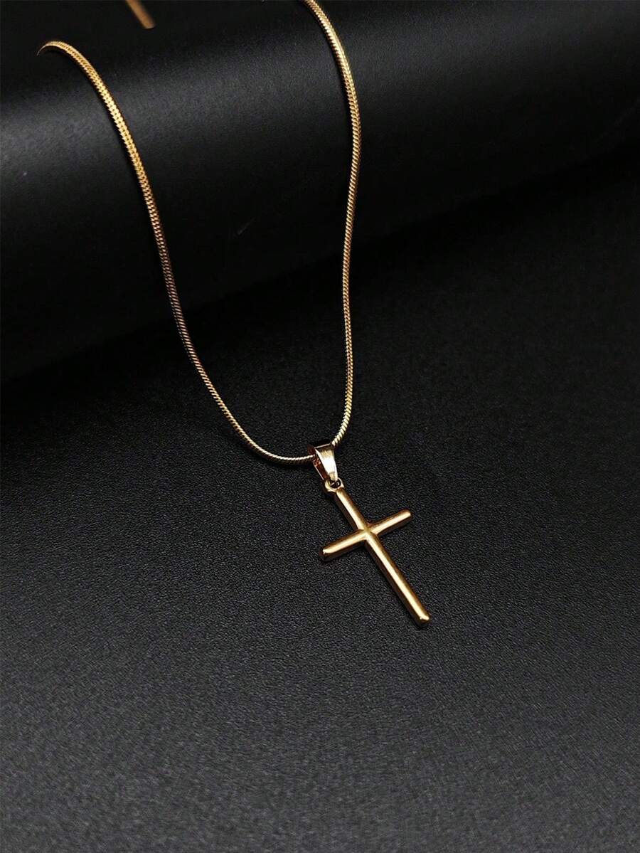 1 时尚立体十字架吊坠项链，小众奢华设计，百搭日常节日佩戴 - 金黃色 - 查看 1