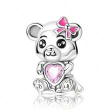 tiantianxue 1pc Silver-Plated Glow-In-The-Dark Pumpkin/Sweet Kiss/Bear Hugging Heart Beaded Pendant, Suitable For Women Bracelet/Anklet/Necklace DIY Jewelry Making, Valentine's Day Gift, Daily Fashion Accessory