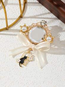 1 peça de acessório elegante com glitter e design de balanço de gato, distintivo escolar, strass grande, broche com laço de fita, broche de joia de luxo, broche de lapela para presente de namoro, adequado para uso diário