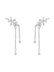 1件装奢华锆石花朵流苏耳环，韩式优雅女士耳环，情人节高端礼物配饰 - 彩色 - 查看 8