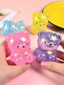 1pc Glitter Crystal Bear Soft Slow Rebound Stress Relief Toy, Cute Small Item, Tabba Slow Rebound Toy, Portable Pressure Release Toy, Blue/Pink, Suitable For All Ages, Autism, Office Workers, Students, Ideal Holiday Gift, Small & Cute, Interesting Gift, Suitable For Boys, Girls, Children, Easter Gift, Party Bag Filler, Christmas Stocking Stuffer, Stress Relief Toy, Children's Party Favor - Multicolor - View 5