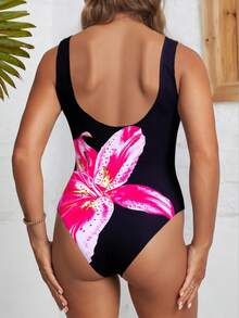 Women's One-Piece Bikini Swimsuit With Large Flower Pattern, Popular In Europe And America, One-Piece Swimsuit - Black - View 7