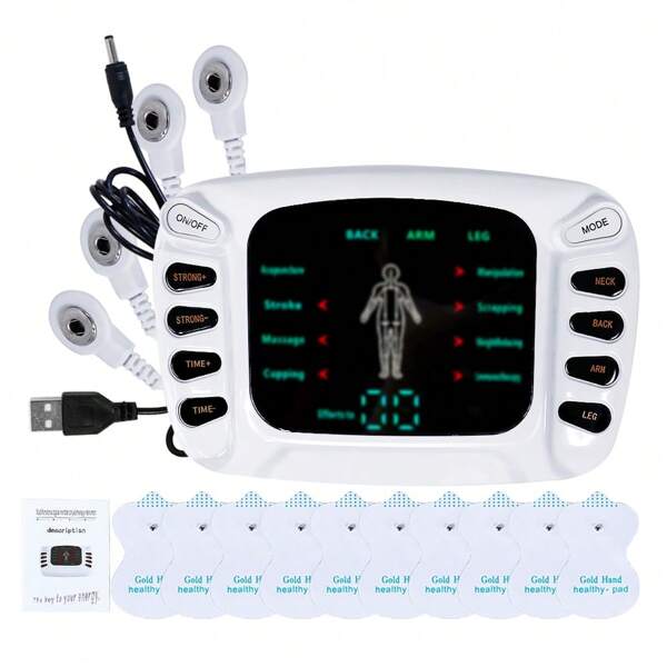 Masseur corporel électrique multifonctionnel IF, 8 modes, 15 niveaux d'intensité, stimulateur musculaire EMS à double canal avec unité TENS et coussinets d'électrodes de rechange pour relaxer le corps et soulager la fatigue