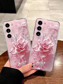 1 ốp lưng điện thoại mềm hình hoa hồng đính kim cương, tương thích với dòng 17, Honor, Redmi, Galaxy A04e/12/A13/A14/A34/A50/A52/A53/A54/S21/S22/S23/S24/S25/S25Ultra, 6A/7A/8A, 12T/13T, phiên bản quốc tế, không phải phiên bản nội địa. - Trong sáng - Xem 3
