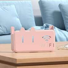 1pc Router Storage Box Fit Standard Router Size, With Adhesive Tape & Screws, Cute Wall-Mounted Router Storage Holder, Plastic Material, Adorable Cat Design With Hollow Cat Face & WiFi Icon, Won't Block Signal, For Daily Home Network Device Organization
