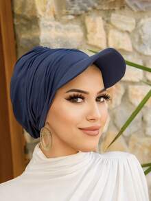 1pc Women's Solid Color Visor Beanie Hat, Sun Protection Headwear For Daily Outdoor Use - Crystal Linen Cap - View 3