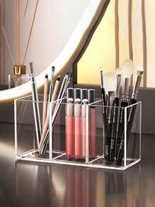 Adjustable Clear Acrylic Makeup Brush Holder With Compartments – Expandable Cosmetic Organizer For Vanity, Countertop Storage Box With Multiple Slots, Ideal Birthday Or Valentine'S Gift, Makeup Brushes