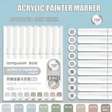 Languo Ensemble de 9 couleurs de stylos marqueurs acryliques liquides directs, têtes souples à grande capacité, simples, de couleurs macaron, gris, marron, colorés, noirs, pour remplir les livres de coloriage, peinture étudiante, personnages de bandes dessinées, couleurs imperméables pour papier, art DIY, graffitis, peinture sur pierres, verre, céramique, métal, disponible en 126 couleurs