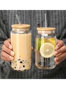 1pc 550ml Or 400ml Clear Straw Bottle, Modern Glass Coffee Cup For Home, Office