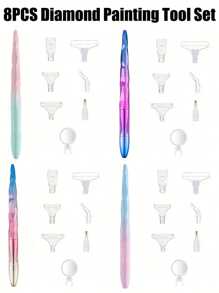 Sparkling DIY Diamond Painting Pen - Wall Art Tool For 5D Embroidery, Nail Art, And Star Sequin Designs - Easy-To-Use Point Drill Pen(1 Pen + 6 Replacable Tips)