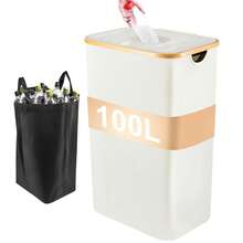 100L Pfandflaschen Sammelbehälter, Pfandflaschen Behälter Mit Deckel & 2 Abnehmbaren Tragetaschen, Flaschensammler Leergut Fasst 30 Leere Flaschen, Leergut Für Küche Und Lagerraum - Beige - Übersicht 1