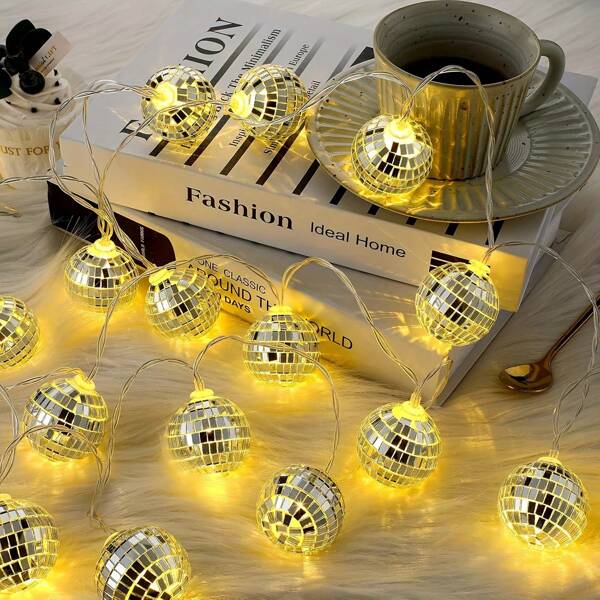 Glitzernde LED Spiegelkugel Lichterkette - Batteriebetriebene Partybeleuchtung für Garten, Weihnachten, Valentinstag, Schlafzimmerdekoration – festliche Feenlichter für Tanz, Karneval & Feiertagsatmosphäre