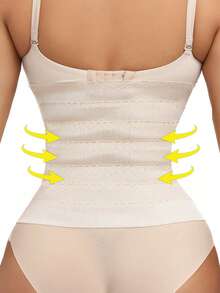 1 件塑身腰带女式腰部训练器黑色透气短款束腰带超紧身塑身衣压缩收腹瘦身收腹带 - 米色 - 查看 2