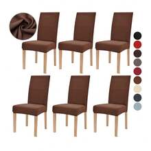 Silla De Comedor Elástica Removible Funda Protectora 6 Pzs, Cubierta de silla de tela elástica, decoración de la silla, cubierta de silla a prueba de gatos, cubierta de silla lavable por máquina - Café integral - Ver 1