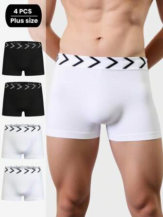 4 件装男士加大码纯色基本款弹力无缝内裤，柔软舒适透气平角内裤，适合拳击、跑步、健身