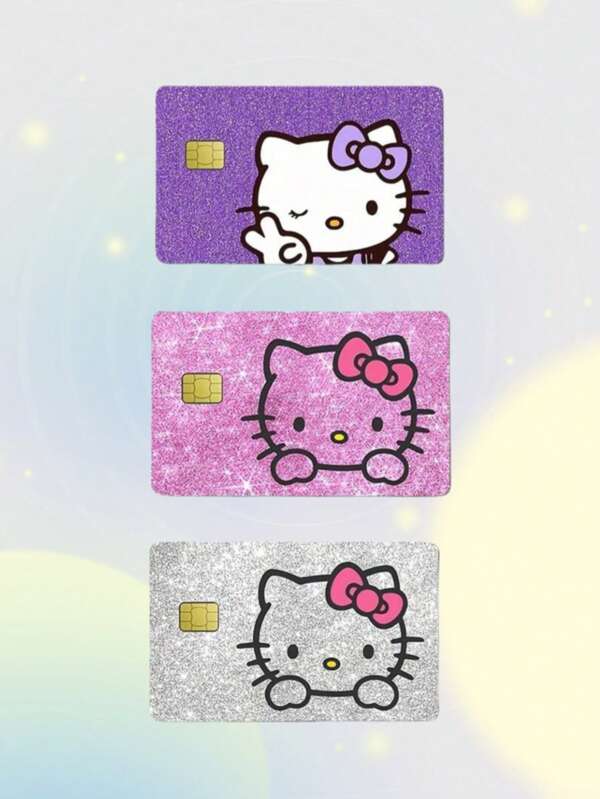 Sanrio Sanrio 三丽鸥 1 套 3 张 Hello Kitty 信用卡贴纸、激光银色和黑色和豹纹和红色 PVC 卡贴纸、交通卡贴纸、可充值卡皮贴纸、办公用品、学校用品、教师礼物、学校用品、返校（注意：产品为印刷品，不包括图像中显示的闪光效果。）