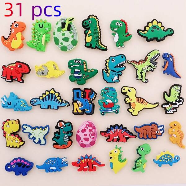 6/31pcs/Set Cartoon Casual PVC Shoe Decoration Dinosaur Shoe Charms For Summer Gift For Man