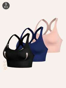 三件套无缝减震运动文胸，轻盈透气，适合跑步，工字背设计，强力无钢圈支撑，舒适加厚运动背心，美化背部线条，轻薄舒适。 - 彩色 - 查看 9