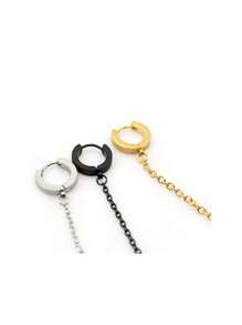 2 Peças Brincos Gota Pendente de Clipe de Orelha com Corrente Dupla na Cor Aço Preto e Dourado para Homens e Mulheres, Joias da Moda