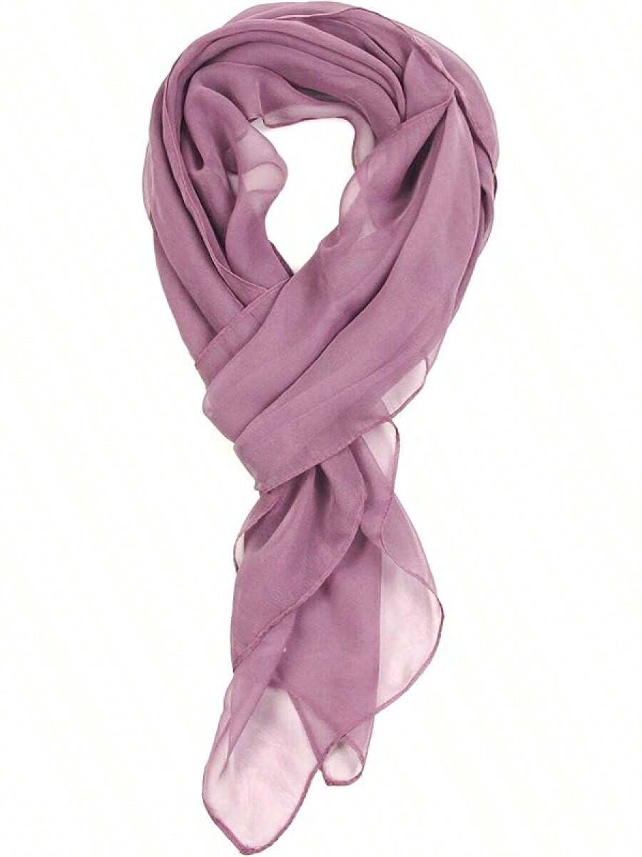 2025PANTONIGHT Long Chiffon Sheer Scarf For Womens - 070 Plain Purple - View 1