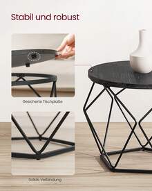 Couchtisch rund, 2er Set, Wohnzimmertisch, Beistelltisch, Vintage-Flair, abnehmbare Tischplatte, für Wohnzimmer,Tintenschwarz - Tintenschwarz - Übersicht 8