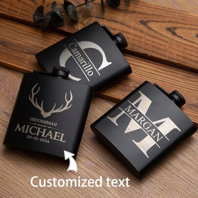 1 peça personalizada, garrafa preta de 6/7/8 oz, garrafa quadrada portátil de aço inoxidável, presentes personalizados para homens, presentes para namorados, presentes para padrinhos, presentes para padrinhos, presentes para pais, presentes de aniversário, presentes para festas de casamento, presentes para ele