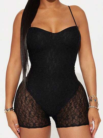 Women Casual Shorts Jumpsuits Summer Lace Patchwork Backless Bodysuits Playsuit Cute Rompers Club Streetwear