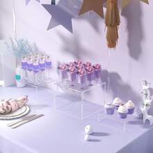 自助食品展示架，透明亚克力意大利面分配器，自助餐桌食品甜点展架，带空心底部的立方体嵌套展示柱 - 無色 - 查看 2