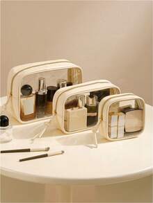 1 Set Of S/M/L Toiletry Bag, Travel Portable, Transparent, And Portable Cosmetic Storage Bag, Large Capacity PVC Visible Waterproof Cosmetic Bag - Multicolor - View 1