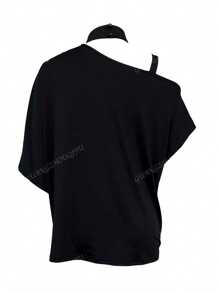 2025 Neuankömmling Damen Lässig Metall-Schnallen Schräg Schulter Muster Locker Sitz T-Shirt für den täglichen Gebrauch, Sommer