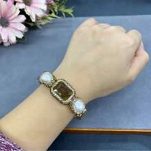 New Baroque Reborn Pearl Inlaid Natural Aquamarine Openable Bracelet, French Vintage Natural Stone Jewelry, Suitable For Gift