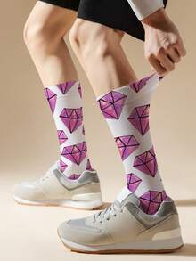 1/2/5 pares de calcetines de tripulación blancos con diseño irregular para hombres, calcetines medianos para deportes al aire libre, calcetines desgastables para hombres, calcetines de pareja