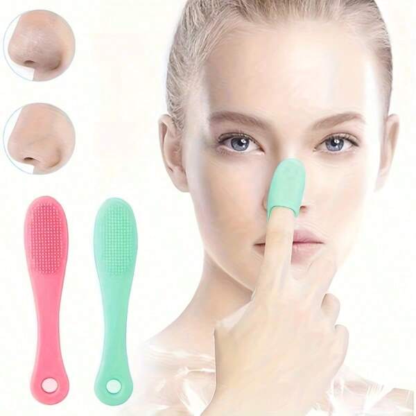 2/4pcs Finger-Shaped Soft Silicone Nose Brush For Facial Cleansing, Blackhead Removal, Nose Brush, Exfoliating Facial Cleansing Brush, Care Tool