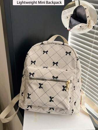 1pc תרמיל גב קטן עם פפיון לבנות תרמיל גב קז'ואל בעל קיבולת גדולה עיצוב נישה פשוט קז'ואל תרמיל גב נשים רב-תכליתי, מתאים לשימוש יומיומי בחוץ, תיק בית ספר ספרותי לנוער, תרמיל גב לנשים או סטודנטים, נהדר לספרים, קניות, חזרה לבית הספר, תרמיל גב חמוד עם פפיון, ציוד לבית ספר, תרמיל גב לבית הספר, תרמיל גב לבית הספר