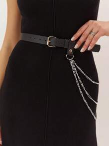 Adjustable Women's Waist Belt With Chest Decor, PU Leather With Metal Chain, Sexy Style Accessories