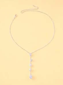 1pc Silver Geometric Crystal Pendant Y-Style Necklace, Decorative Clavicle Chain Jewelry For Women, Summer