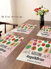 1pc Customizable Vegetable & Fruit Print Linen Placemat, Non-Slip Heatproof For Kitchen, Dining Table Decor, Suitable As Housewarming Gift For Friends
