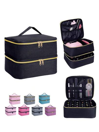 Nail Polish Organizer, Handheld Double Layer Organizer Holds 30 Bottles (15 Ml/0.5 Floz) With Adjustable Dividers For Nail Polish Small Manicure Lamp Manicure Tools Essential And Travel Travel Essentials Vacation Summer Holiday Back To School School Stuff Bag For School Travel Bag For Women Makeup Bag For Travel