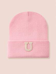 1pc Kids 26-Letter Knitted Hat, Warm Beanie For Boys And Girls, Suitable For Outdoor, Daily Wear In Autumn/Winter - Pink - View 12