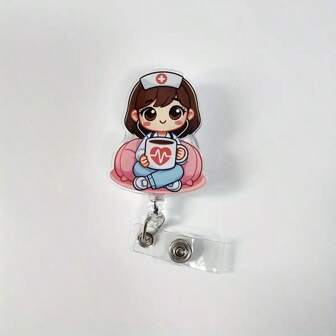 Portabadge retráctil con clip para identificación de temática de enfermera - Titular de tarjeta de identificación de personal médico de acrílico, portabadge reel para médico, enfermero registrado, enfermero vocacional, adecuado para trabajo en hospital, regalo festivo